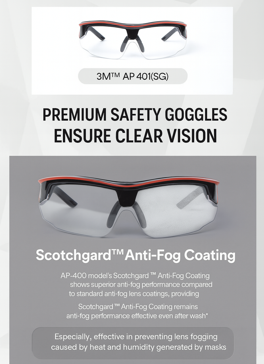 3M AP401 Safety Glasses – Anti-Fog, UV Protection, Asian Fit, Gray Lens (1 pc)